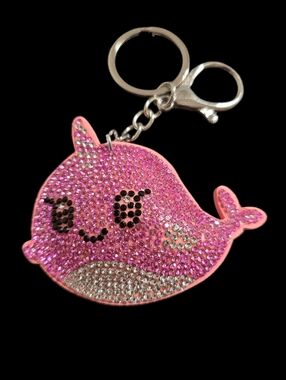 Pink Rhinestone Narwhal Bag Charm Keychain